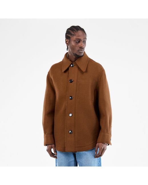 AMI Brown Wool Structured Overshirt for men