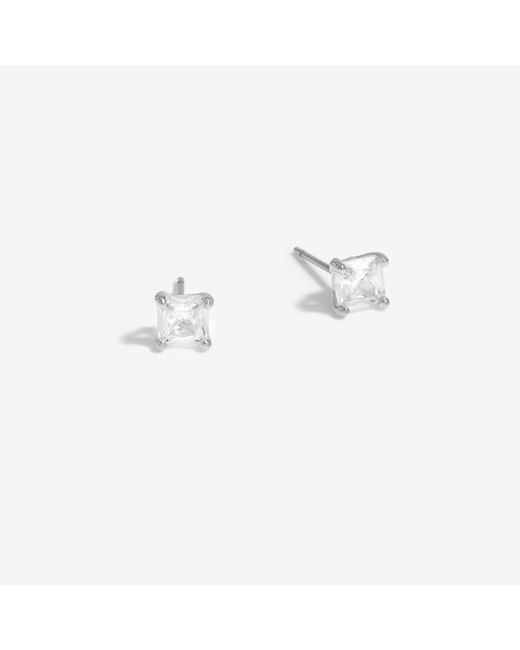 Jon Richard White Rhodium Plated Cubic Zirconia Square Stud Earrings