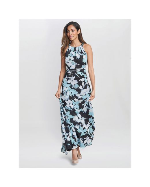 Gina Bacconi Blue Irina Printed Halter Neck Maxi Dress