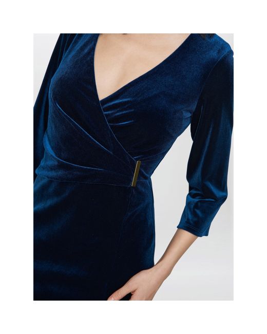 Gina Bacconi Blue Rachael Velvet Dress With Trim