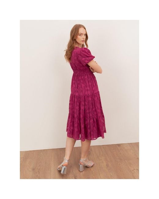 Lovedrobe Pink Short Sleeve Floral Burnout Midi Dress