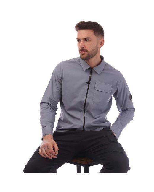 C P Company Gray Organic Gabardine Full-Zip Overshirt for men