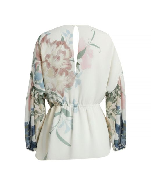 Ted Baker Gray Soft Blooms Puff Sleeve Peplum Top