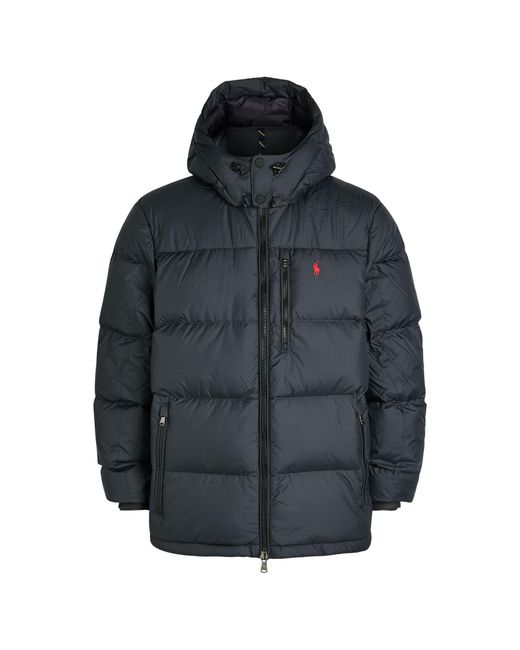 Ralph Lauren Black El Cap Water Resistant Duck Down Detachable Hood Short Puffer Jacket for men