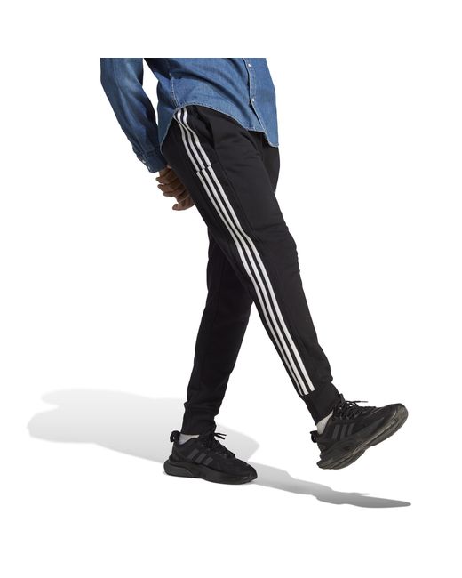 Adidas Black Essentials French Terry Tapered Cuff 3- Stripes Joggers for men