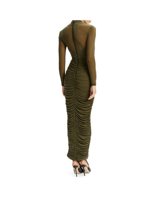 Bardot Green Aliyah Mesh Long Sleeve Midi Bodycon Dress