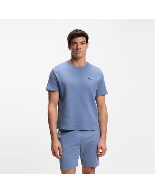 Boss Blue Bodywear Waffle T-Shirt With Structured Design for men