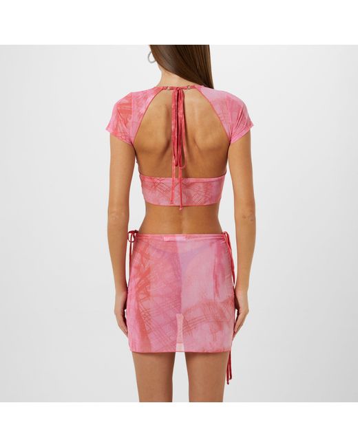 Roberta Einer Red Short-Sleeve Mesh Crop Top