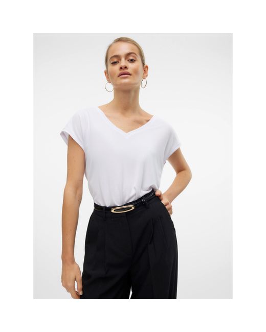 Vero Moda White Filli Short-Sleeve V-Neck Regular Fit T-Shirt