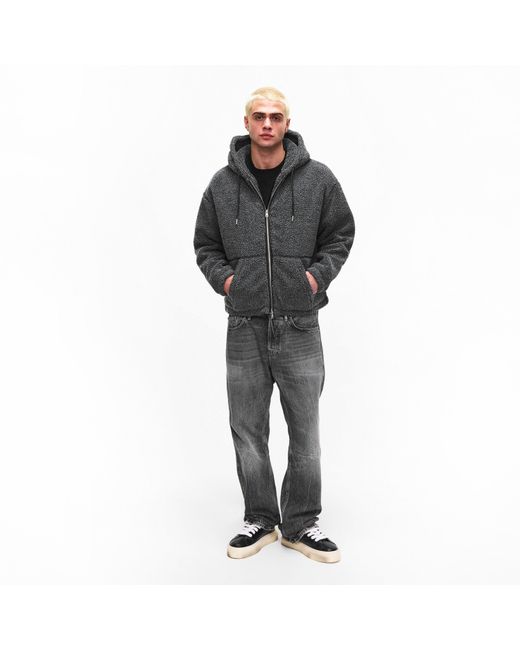 The Couture Club Blue Sherpa Zipped Bomber Jacket for men