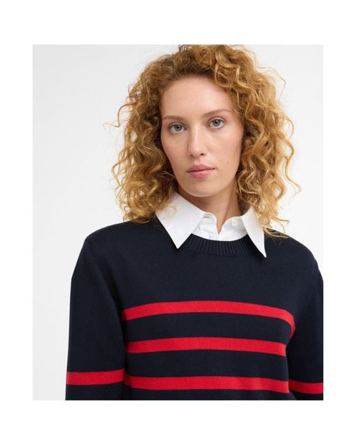 Barbour Red Fern Striped Crew Neck Jumper