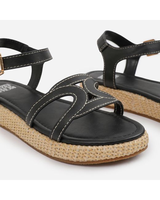 Where's That From Black Pu Sofia Wide Fit Flatform Sandal