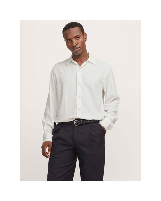 Jack & Jones White Jacquard Long Sleeve Plain Shirt for men
