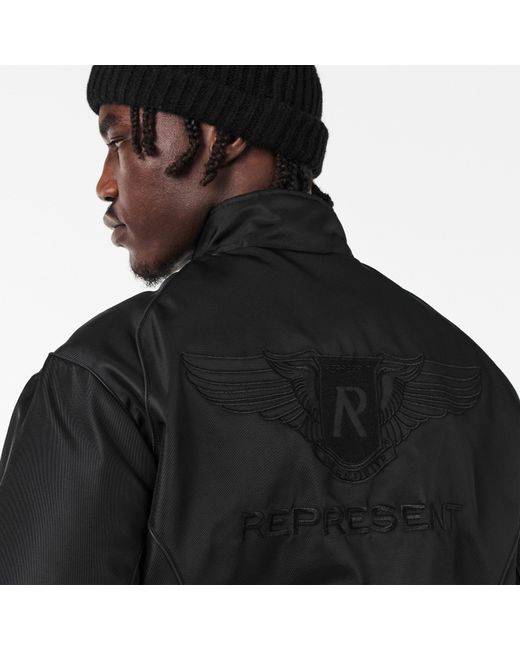 Represent Black 'S Ribbed Collar Bomber Jacket for men
