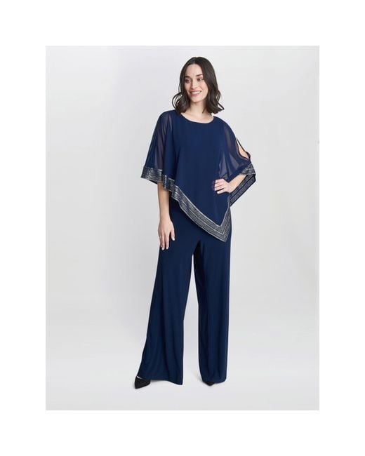 Gina Bacconi Blue Eve Asymmetrical Cape Jumpsuit
