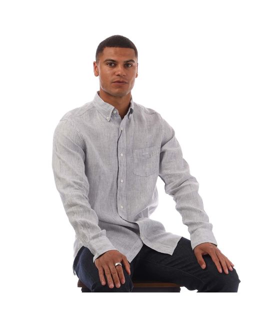 Gant Gray Regular Fit Striped Linen Shirt for men