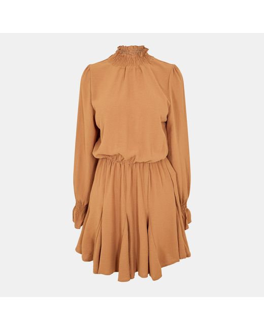 AX Paris Brown Camel High Neck Shirred Detail Skater Dress