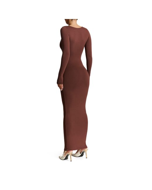 Naked Wardrobe Red Square Neck Sculpt Maxi Dress