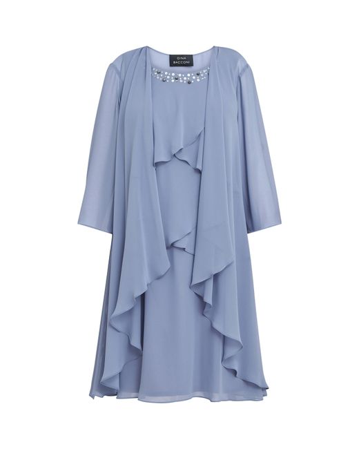 Gina Bacconi Blue Lois Jacket Dress With Tiered Bodice