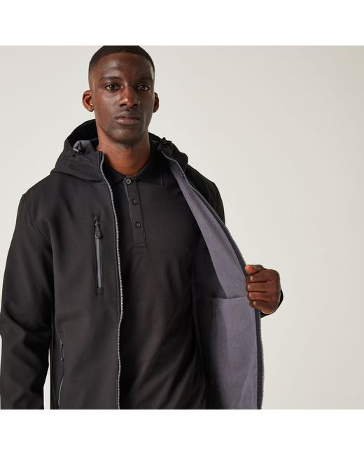 Regatta Black Navigate 2 Layer Hooded Softshell Jacket for men