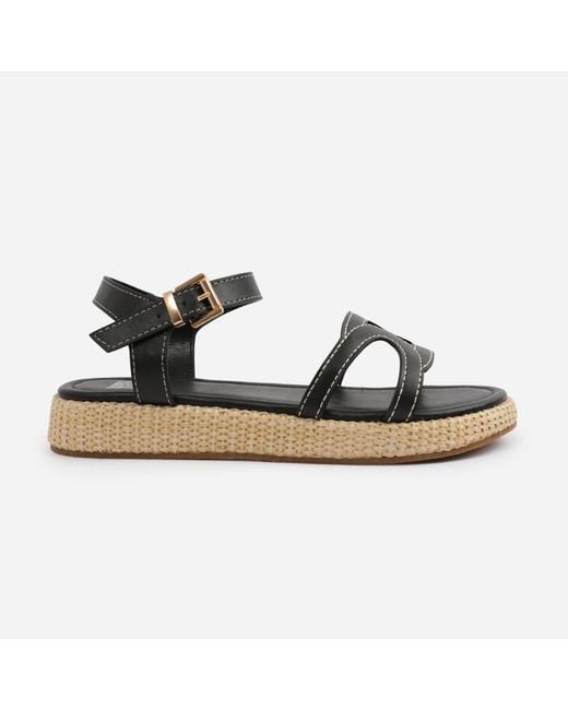 Where's That From Black Pu Sofia Wide Fit Flatform Sandal