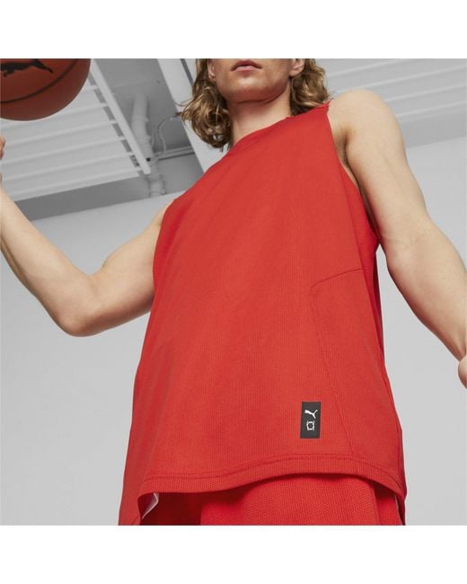 PUMA Red Hoops Team Reverse Practice Performance Basketball Jersey for men