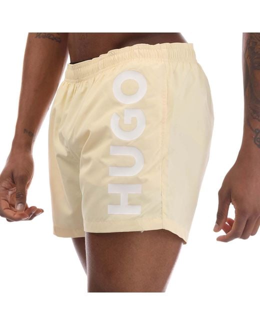 HUGO Natural Abas Logo Print Swim Shorts for men