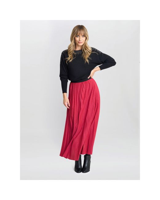 Gina Bacconi Red Ismay Metallic A-Line Skirt