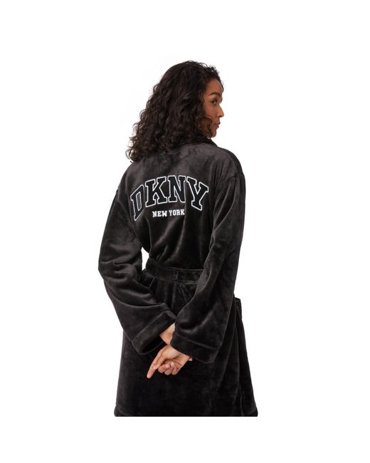 DKNY Black Plush Relaxed Fit Dressing Gown