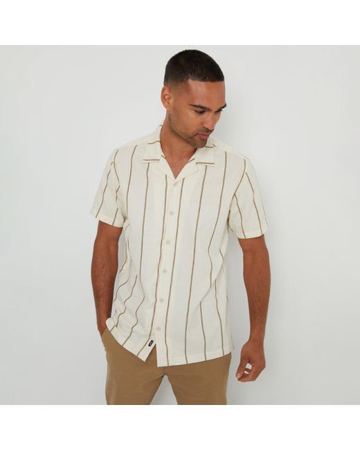 Threadbare Natural Textured Stripe Revere Collar Short Sleeve Shirt for men