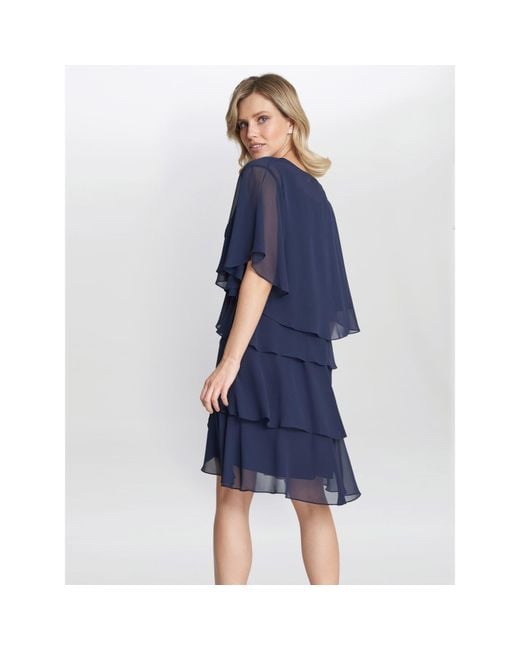 Gina Bacconi Blue Toni Chiffon Tier Jacket Dress