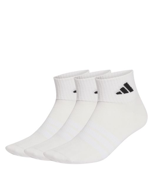 Adidas White Thin And Light 3Pk Ankle Socks Ladies