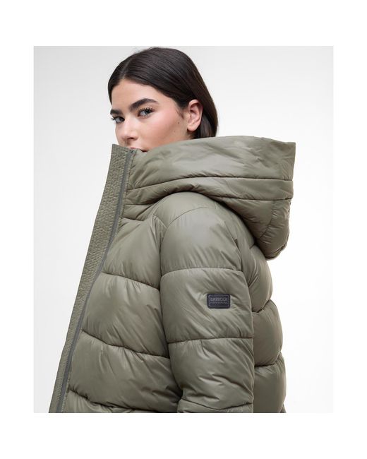 Barbour Green Olivios Hooded Long Sleeve Full Zip Short Puffer Jacket