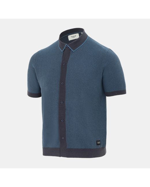Firetrap Blue Short Sleeve Knit Polo Shirts Cardigan for men