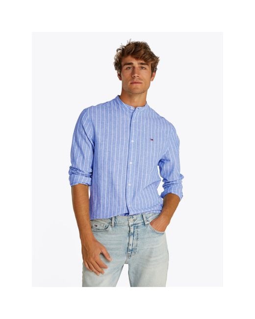 Tommy Hilfiger Blue Tj Linen Long-Sleeve Patterned Shirt for men