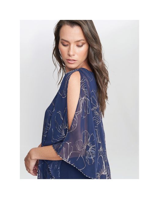 Gina Bacconi Blue Fiona Floral Glittered Asymmetric Dress