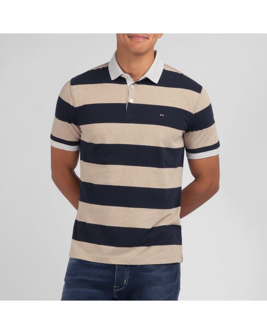 Eden Park Blue Striped Short-Sleeved Polo Shirt for men
