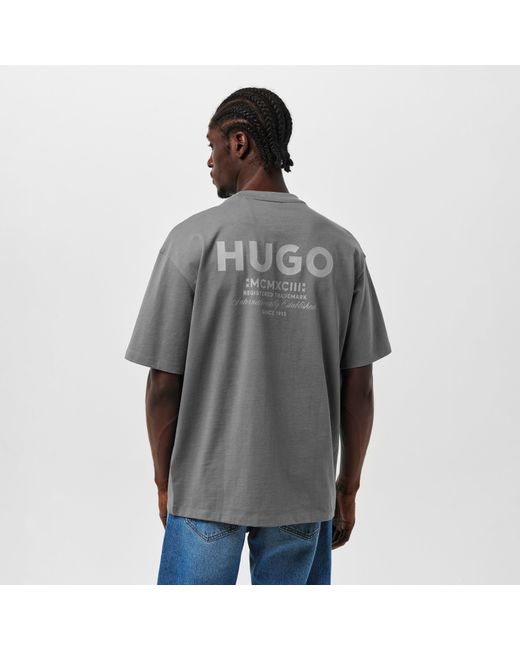HUGO Gray Printed Logo Back T-Shirt With Mcmxciii Text for men