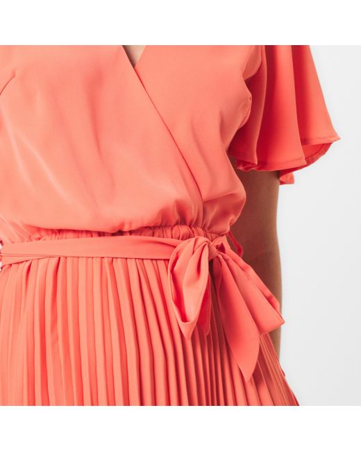 AX Paris Red Pleated Midi Dress With Tie Waist