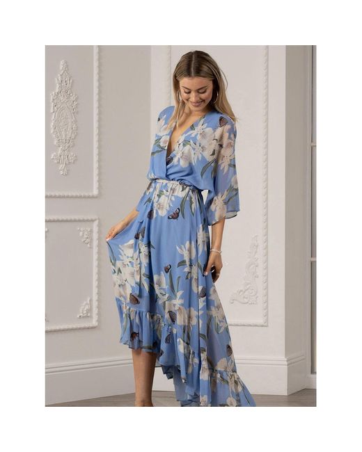 Yumi' Blue Urban Floral Wrap Dress