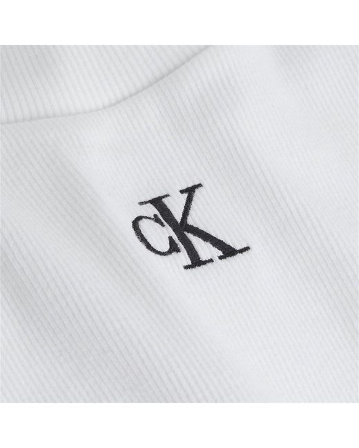 Calvin Klein White Mono Rib Cropped T Shirt
