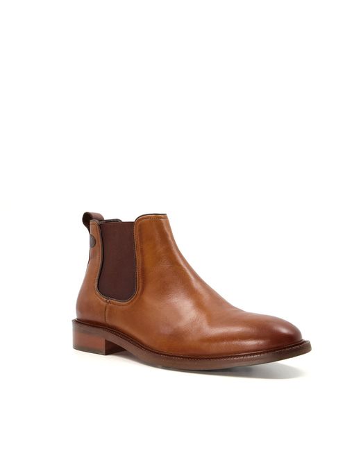 Dune Brown Leather Ankle Chelsea Boots for men