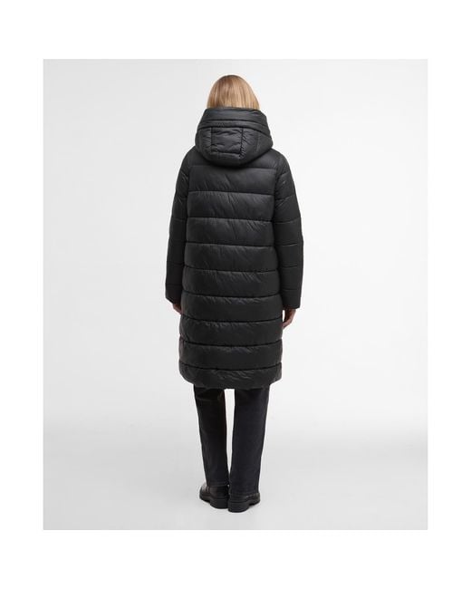 Barbour Black Olivios Lightweight Hooded Long Puffer Jacket
