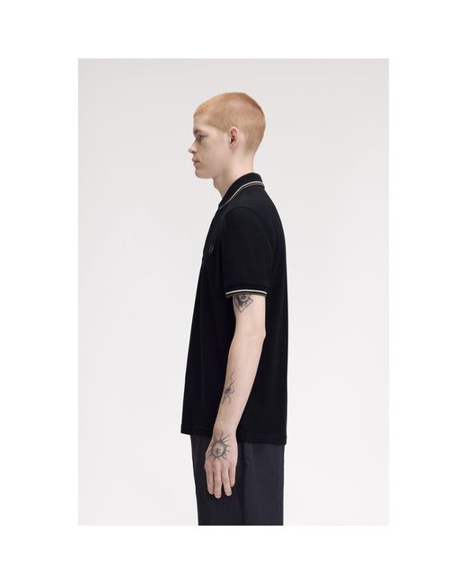 Fred Perry Black Short Sleeve Twin Tipped Polo Shirt for men