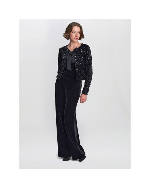 Gina Bacconi Black Roxy Sequin Round Neckline Tie Bow Jacket