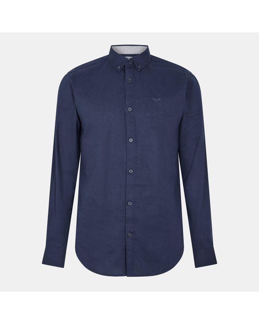 Threadbare Blue Long-Sleeve Plain Shirt for men