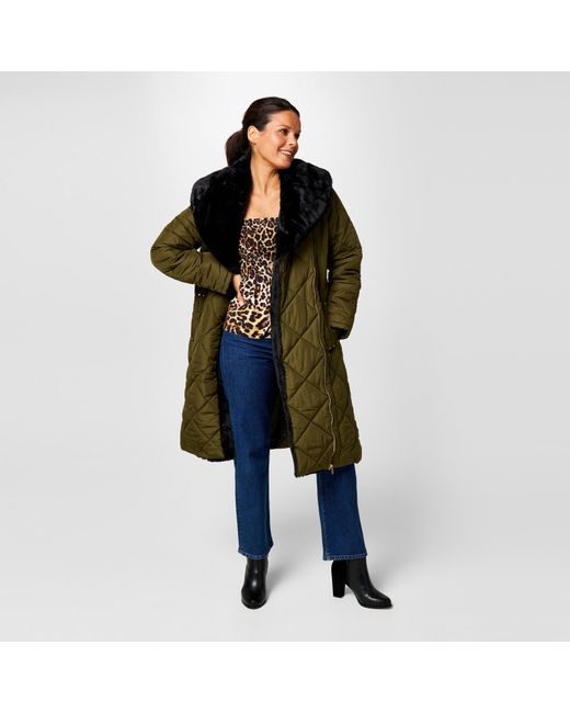 Biba Black Water Resistant Faux Fur Collar Long Sleeve Short Puffer Jacket