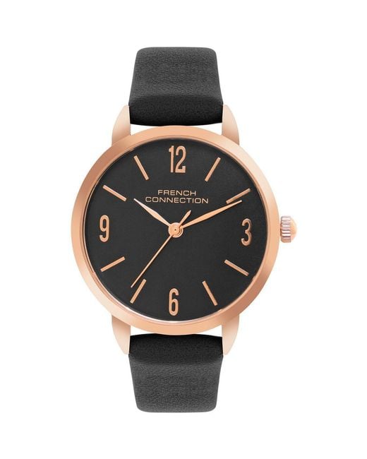 French Connection Metallic Rose Case Round Shape Strap Quartz Watch