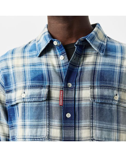 DSquared² Blue Checkered Cotton Shirt for men