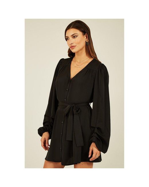 Mela London Black Balloon Sleeve Shirt Dress